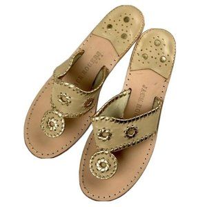JACK ROGERS Gold NAVAJO Whipstitched Leather Mid Wedge Heels Shoes Sandals sz 5